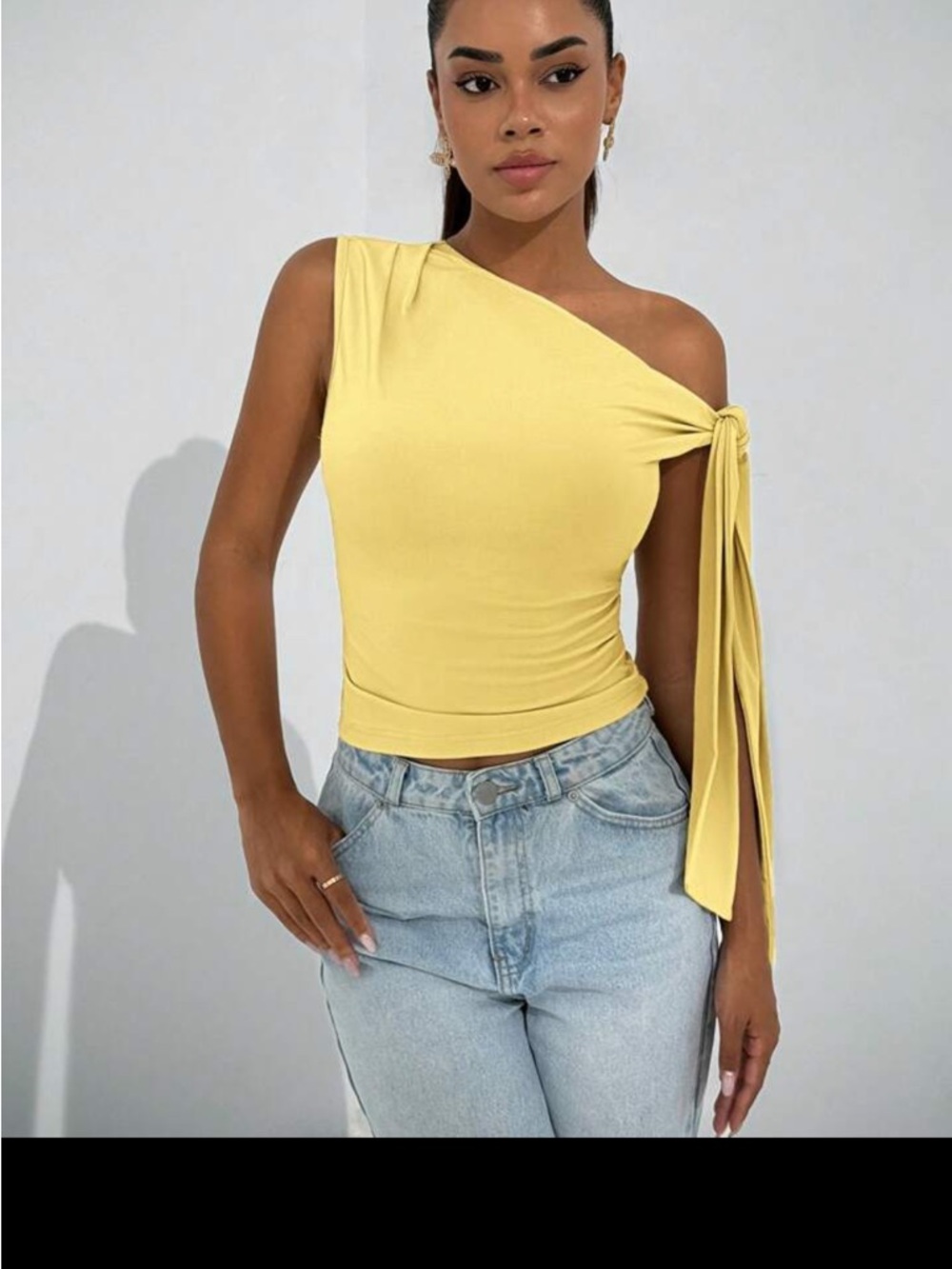 SHEIN Yellow One-Shoulder Tie Tank Top